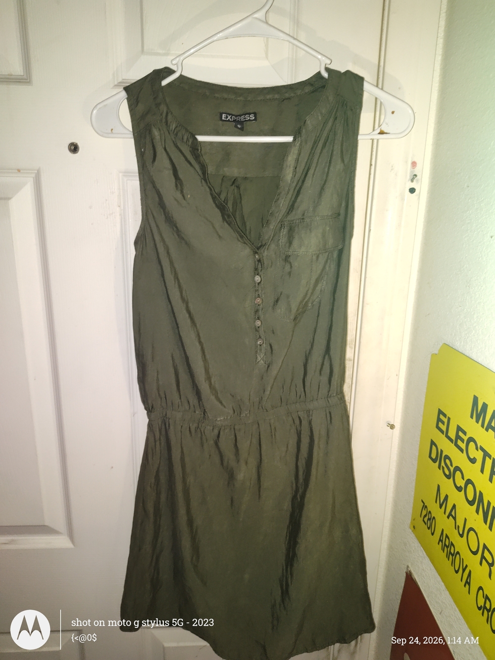 Express Olive Green Sleeveless Henley Dress